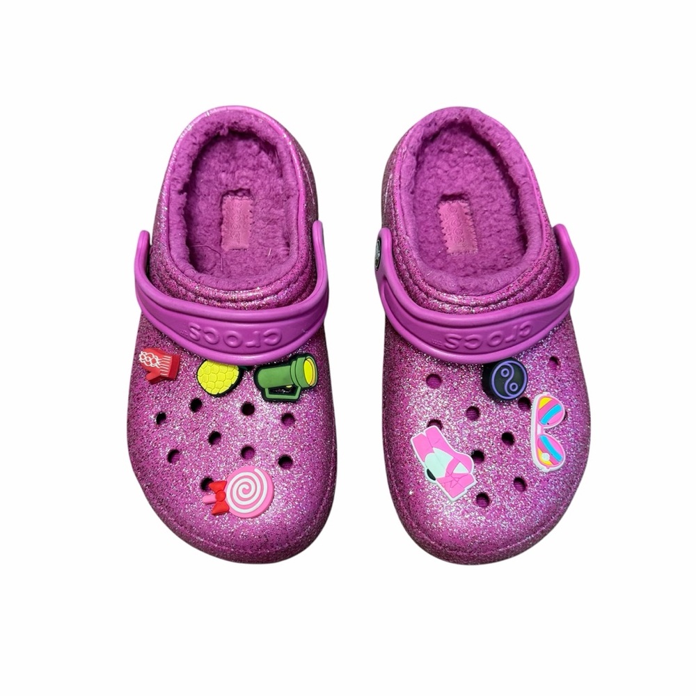 Crocs Classic Lined Glitter Clogs – Kids Size J2 – Pink Sparkle